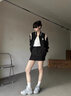 美式復古飛行員棒球服外套女生春季2025新款甜美V領(lǐng)夾克顯瘦上衣 黑色 L 曬單實(shí)拍圖