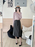 顏域高級(jí)感襯衫半身裙氣質(zhì)兩件套女2025新款早秋女士穿搭時(shí)尚套裝 灰色 M 曬單實(shí)拍圖