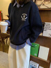 衣品元假兩件衛衣女韓版學(xué)院風(fēng)2025秋季新款長(cháng)袖polo領(lǐng)寬松百搭休閑上衣 藏青色 M （80-100斤） 曬單實(shí)拍圖