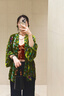三吉黑花【花窗影】絲絨爛花琉璃窗紋襯衫 彩綠 L 曬單實(shí)拍圖