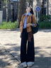 妃?，幮蓍e褲女裝套裝2025秋冬新款時尚百搭減齡學院風外套襯衣闊腿褲子 外套+格子襯衣+牛仔褲 M 曬單實拍圖