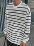 秋季長(cháng)袖條紋長(cháng)袖t恤男秋季學(xué)院風(fēng)復古ins潮流休閑圓領(lǐng)打底衫男生 白色 3XL 曬單實(shí)拍圖