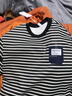 皮爾卡丹（pierre cardin）秋冬季條紋衛(wèi)衣男士圓領(lǐng)長袖T恤潮流時尚貼布打底衫寬松加絨體恤 1239黑白色條紋衛(wèi)衣 常規(guī) XL (適合135-150斤) 曬單實拍圖