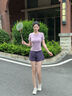 陶芙（taofu）后口袋羽毛球服套裝女夏季速干透氣短袖健身衣服跑步網(wǎng)球有氧褲裙 粉紫色兩件套（白裙） M 曬單實(shí)拍圖
