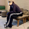 卡圖弛黑色運動休閑褲子男春秋季三條杠褲子潮牌闊腿褲韓版高街直筒長褲 黑色 XL 曬單實拍圖