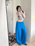 薄款垂感寬松闊腿休閑褲女夏季新款韓系慵懶風百搭顯瘦彎刀褲子秋 藍色 M 曬單實拍圖