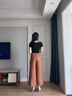 羅蒙（ROMON）冰絲麻闊腿褲女夏薄款高腰媽媽褲子寬松顯瘦垂感時尚印花九分裙褲 橘色 M  27/90-100斤 曬單實拍圖