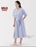 無印良品（MUJI）女式 涼感 短袖襯衫連衣裙女裝裙子純棉25年夏季長裙涼感物語 薩克森藍(lán)條紋 L (165/88A) 曬單實拍圖
