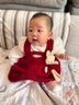 G.DUCKKIDS小黃鴨女童套裝春秋款連衣裙周歲女寶寶公主裙禮服兒童秋冬兩件套 紅色春秋套裝（花朵款夾子） 90 尺碼1~2歲【 80-90cm】 曬單實(shí)拍圖