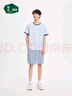 松山棉店萌寵條紋短袖短褲套裝情侶睡衣夏棉莫家居服寬松男士-淺藍(lán)2XL 曬單實拍圖