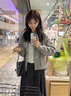 矜持范毛衣女學(xué)院風(fēng)短款針織衫女2025春季新款小個(gè)子絞花上衣毛衣外套 灰色 (絞花開(kāi)衫) M 曬單實(shí)拍圖