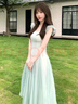 素織錦法式連衣裙女純欲夏季海邊度假高級(jí)感小飛袖裙子長(zhǎng)裙仙女裙沙灘裙 法式小飛袖仙女裙【水綠色】 均碼 【推薦體重80-125斤】 曬單實(shí)拍圖