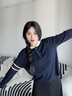 POLOWALK女式長(zhǎng)袖針織衫2025秋季新品連帽撞色休閑上衣時(shí)尚外套 藏青 M /160 曬單實(shí)拍圖