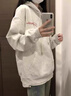 魯雅爾韓系慵懶風可愛貓咪連帽衛(wèi)衣女春秋季新款復(fù)古重磅長袖上衣服外套 白灰色 常規(guī)款 L 曬單實拍圖
