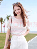 百圖betu女裝2025夏季新款暈染彩虹條印花正肩圓領(lǐng)短袖T恤女2504T14 彩條紋 M 曬單實拍圖