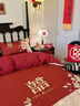 新中式全棉婚慶四件套100S純棉紅色喜慶結婚被套床笠婚嫁床上用品 相思意 高檔禮盒裝 1.8m床單款【適用被芯200*230】 曬單實(shí)拍圖