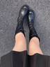 卡帝樂鱷魚（CARTELO）隱形內增高9厘米長筒靴女2025新款顯高中筒長靴小個子高筒靴子 黑色-平底-6CM-單里 36 曬單實拍圖