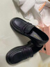 老人頭（laorentou）女鞋2025冬季新款復古厚底樂(lè )福鞋休閑單鞋女一腳蹬小皮鞋 黑色 38 曬單實(shí)拍圖