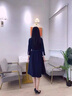 羅蒙（ROMON）輕奢女裝連衣裙女2024早春新款時(shí)尚氣質(zhì)減齡木耳領(lǐng)系帶顯瘦a字裙 藍色 M 曬單實(shí)拍圖