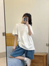 回力白色短袖t恤女正肩2025新款夏裝顯瘦遮肚子休閑半袖夏季純棉體恤 曬單實(shí)拍圖