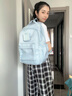 COW書包女款背包雙肩包女初中大容量高中大學(xué)生休閑電腦包薄紗淺藍(lán) 曬單實拍圖