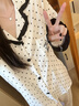哈魯迪黑色波點(diǎn)Kitty貓睡衣女秋季薄款長(cháng)袖長(cháng)褲開(kāi)衫可愛(ài)學(xué)生家居服套裝 杏底波點(diǎn) L （80-100斤） 曬單實(shí)拍圖