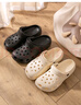 名創(chuàng  )優(yōu)品（MINISO）洞洞鞋女男夏季外穿沙灘涼鞋防滑厚底踩屎感包頭涼拖鞋黑色38-39 曬單實(shí)拍圖