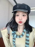 桑咻韓版小眾時(shí)髦Y2k長(cháng)條針織拼色臘腸圍巾男女日系秋冬搭配圍脖潮流橢圓標窄圍巾--藍灰 曬單實(shí)拍圖