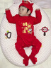 優(yōu)娜逗滿(mǎn)月嬰兒衣服百天百日宴周歲春秋款男女寶寶新生兒連體衣喜慶套裝 財源滾滾蛇#U01送福帽+公仔襪 80cm 80碼適合16-20斤左右 曬單實(shí)拍圖