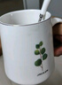 宅輕松 帶蓋馬克杯陶瓷咖啡杯子喝水杯帶勺子大容量牛奶杯樹葉花紋400ML 曬單實(shí)拍圖