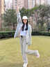 若盼加絨黑白條紋毛線闊腿褲女秋冬高腰垂感寬松直筒休閑小個子拖地褲 米白款  常規(guī) L 建議105-115斤 曬單實拍圖