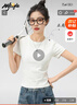 MJ STYLE白色正肩合身短袖T恤女2025夏季修身顯瘦親膚透氣打底衫半袖上衣 曬單實(shí)拍圖
