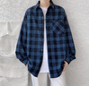 洛科馳格子襯衫外套裝男春秋款一整套搭配高街高級感牛仔褲男裝三件套潮 【三件套】襯衫外套藍+長(cháng)T白+牛仔褲藍 XL 碼數 【建議125-140斤】 曬單實(shí)拍圖