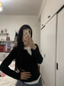 芭芙達(dá)妮黑色假兩件V領(lǐng)針織衫女內(nèi)搭打底衫女春秋修身短款毛衣長袖上衣 黑色 M :95-105斤 曬單實(shí)拍圖