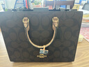 COACH【七夕禮物】蔻馳 Maggie Logo標志 帆布托特包Tote包購物袋單肩 黑色 CY677-IMXI8現貨 大號 曬單實(shí)拍圖