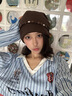 嬈蝶秋冬復古五角星流蘇包頭帽子女款大頭圍顯臉小堆堆帽日系百搭冷帽 MM2201褐色 均碼 曬單實(shí)拍圖