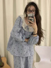 南木熊睡衣2025新款女春秋季長(cháng)袖高級感可愛(ài)花邊秋冬甜美少女家居服套裝 藍色娃娃領(lǐng)睡衣L【100-115斤】 曬單實(shí)拍圖
