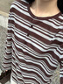 H's女士上衣套頭針織衫女裝夏季衣服新款高級感潮流長袖撞色復古毛衫 咖底條紋 S 曬單實拍圖