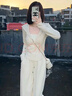 韓璐嬌（hanlujiao）衛衣女裝春秋季2025年新款休閑運動(dòng)服設計感連帽顯瘦闊腿褲套裝女 粉色 L 【建議105-115斤】 曬單實(shí)拍圖