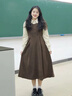 DAVEY MODE秋季穿搭女套裝2025年新款連衣裙背帶裙兩件套日系學(xué)院風(fēng)套裝女 襯衫+咖色背帶裙【兩件套】 M 90-99斤 曬單實(shí)拍圖