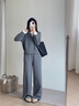 clotho Rennie品牌女裝套裝女2025春秋新款小個子時尚洋氣減齡休閑運動針織寬松 灰色拼白色 M 曬單實拍圖