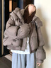 DRPR品牌女裝美式灰色連帽羽絨服冬季短款韓版寬松加厚保暖高級感外套 灰色 XS 【85斤-95斤】 曬單實拍圖