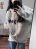 花語(yǔ)志 毛衣女秋冬慵懶風(fēng)連帽針織衫外套新款內搭打底衫寬松軟糯毛衣 字母針織套頭連帽毛衣【灰色】 均碼 【建議85-140斤】 曬單實(shí)拍圖