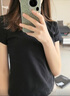 棉的美學(xué)正肩短袖t恤女夏2025新款純色修身顯瘦百搭打底上衣 「自帶小腰線(xiàn)」月夜黑 XL 「推薦115-125斤」 曬單實(shí)拍圖
