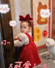 G.DUCKKIDS小黃鴨女童套裝春秋款連衣裙周歲女寶寶公主裙禮服兒童秋冬兩件套 紅色春秋套裝（花朵款夾子） 90 尺碼1~2歲【 80-90cm】 曬單實(shí)拍圖