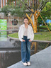 森馬（Semir）外套女秋短款蕾絲寬松蝙蝠袖棉麻立領(lǐng)2025新款甜美小清新夾克 本白10102 S 曬單實(shí)拍圖