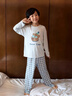 MOMOCOA類(lèi)優(yōu)可絲面膜衣秋季新款兒童家居服套裝秋衣秋褲睡衣套裝 藍色【A類(lèi)-優(yōu)可絲面料-天然纖維】 140 【建議130-140cm/60-70斤】 曬單實(shí)拍圖