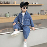 G.DUCKKIDS男童牛仔套裝2025春秋裝新款兒童潮酷純色牛仔衣中小童童裝 淺藍色 90 cm 曬單實(shí)拍圖