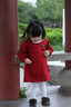 優(yōu)奇女童紅色毛衣連衣裙秋裝洋氣兒童公主裙小女孩一周歲寶寶抓周禮服 紅色 100 曬單實(shí)拍圖