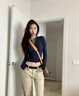 凡小如長(cháng)袖t恤女早秋2025年新款修身顯瘦百搭打底衫正肩高級感螺紋上衣 藏青色 L 【建議100-110斤】 曬單實(shí)拍圖